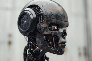 Futuristic android head with intricate circuitry photo