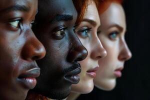 Diverse unity, multicultural faces in profile photo