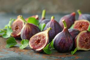 Fresh figs display on rustic background photo