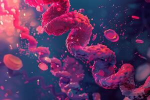Abstract digital representation of dna strand with particles photo