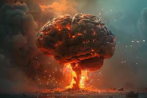 Conceptual digital artwork of a brain erupting like a volcano, symbolizing intense creativity or ideas photo