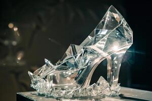 Enchanted crystal glass slipper on display photo