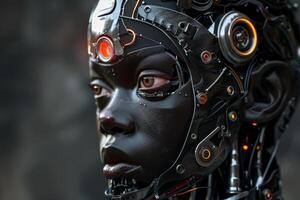 Futuristic android portrait with intense gaze photo