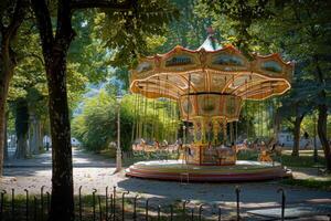 Vintage carousel in sunny park setting photo