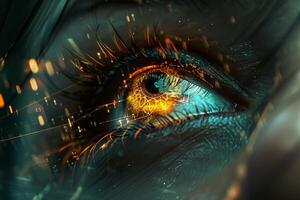 Digital vision closeup of a cybernetic eye with circuitry photo