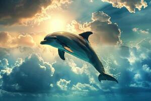Majestic dolphin leaping at sunset photo