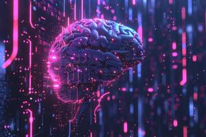 Digital brain concept with neon circuitry photo