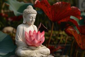 Serene buddha statue holding a lotus photo