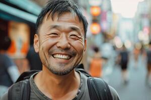 Warm Asian man smiling. Generate Ai photo