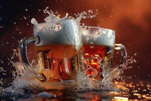 Gleaming Beer mug clashing. Generate Ai photo