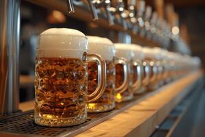 Spacious Beer mug counter bar. Generate Ai photo