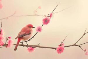 Soaring Bird branch flower pink. Generate Ai photo
