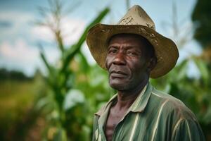 Resilient Black farmer worker portrait. Generate Ai photo