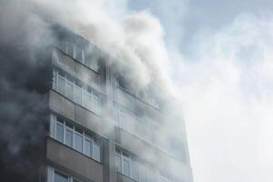 Building engulfed in smoke from fire photo