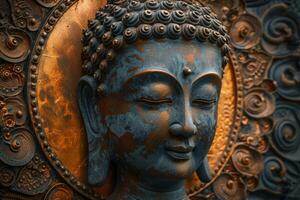 Serene buddha statue with intricate design photo