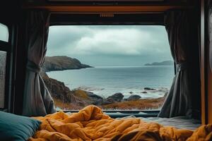 Coastal view from camper van window photo