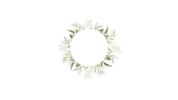 Rounded wreath frame watercolor styled. Ideal for botanical-themed projects such as wedding invitation. video