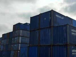 Semarang, Indonesia June 29 2024, stack of containers to export and import activity. photo