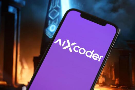 Kyiv, Ucrania - marzo 17, 2024 codificador aix logo en iphone monitor pantalla con antecedentes de artificial inteligencia futurista imagen foto