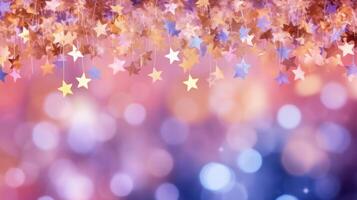 Festive Christmas background. Elegant abstract background with bokeh defocused lights and stars. Neural network photo
