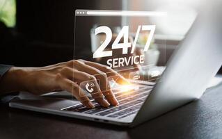 Customer service, nonstop service concept. service or activity will operate or be provided continuously without interruption throughout the day or week, 24 hours a day and 7 days a week. photo
