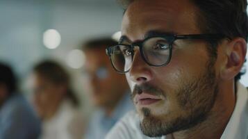 Focused professional working in an office environment. Concept of teamwork and concentration photo