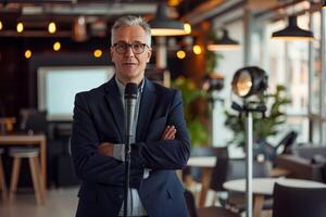 Confidence business man Giving Speech at Conference, photo