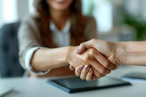Business Partners Shaking Hands successful deal with partner. photo