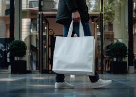 man gold Mockup Canvas tote bag with copy space for branding and advertising. eco and recycle. photo