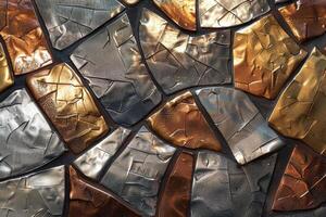 Abstract wide gold metallic texture with geometric triangular 3d triangles pattern wall background banner illustration textured backdrop for design web. photo