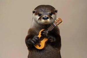 a otter playing guitar outdoors scene, generated AI photo