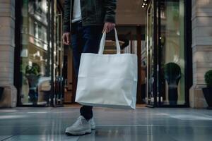 man gold Mockup Canvas tote bag with copy space for branding and advertising. eco and recycle. photo