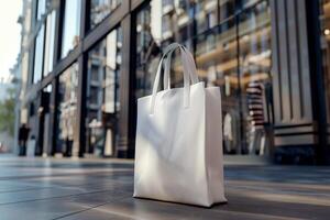 Mockup Canvas tote bag with copy space for branding and advertising. eco and recycle. photo