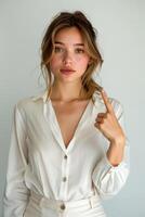 portrait of a pretty woman on studio background. photo