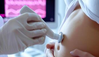 Pregnant Woman Experiences Joy in Hospital Ultrasound Checkup photo