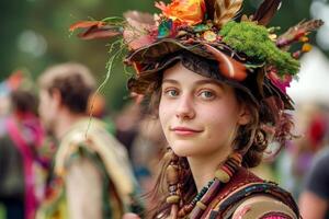 a woman wearing a playful and whimsical costume,. photo
