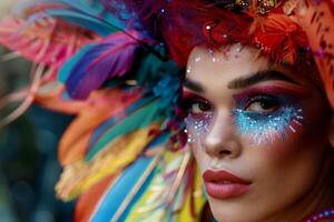 colorful painted diverse female faces, painting made with photo