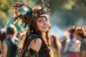 a woman wearing a playful and whimsical costume,. photo
