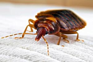 Close-up of a bed bug on bed sheet - photo
