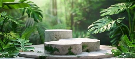 Cosmetic Display in a Green Nature Background photo