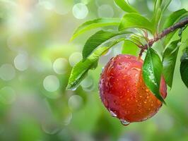 Delicious sweet peaches or nectarines in a brown bowl. Neural network photo