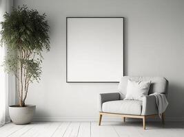 Frame mockup, ISO A paper size. Living room wall poster mockup. Interior mockup with house background. Modern interior design photo