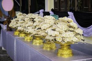 Chan flowers are paper flowers used in Thai funeral ceremonies. photo