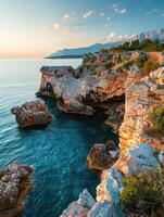 Seamlessly weaving cheese and coastal beauty A mesmerizing scene photo
