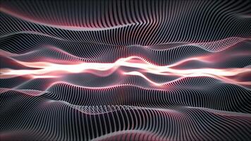 Abstract space of waves made of curvy gray strings with bright lava glow effect. Elegant background with morphing waveform structure, smooth stripes animation and shiny lines. Seamless loop , 4k 60fps video