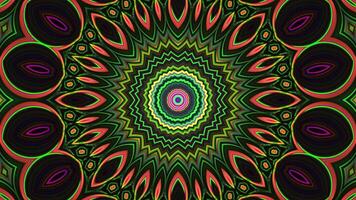 Looped hypnotic background in a shape of psychedelic mandala with kaleidoscope pattern and bright acid colors. Colorful trippy design for music festival and art performance. Seamless vj loop, 4k 30fps video