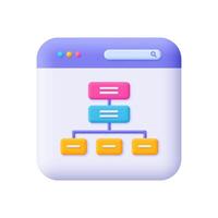 Information architecture, project flowchart, wireframe structure. Web development, information system engineering, data architecture concept. 3d icon. Cartoon minimal style. vector