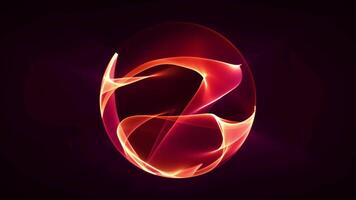 Abstract hot energy orb with elegant pink and orange fire tongues on a dark purple background. Animated ethereal bubble with smooth shiny waves floating inside the sphere. Seamless vj loop, 4k 60 fps video