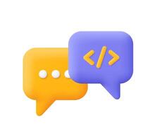 Code Chat. Speech bubble and code sign. Dialogue, chat, script, code. Information technology concept. 3d icon. Cartoon minimal style. vector
