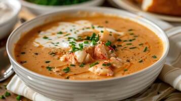 Decadent Lobster Bisque with Chives and Cream Swirl photo